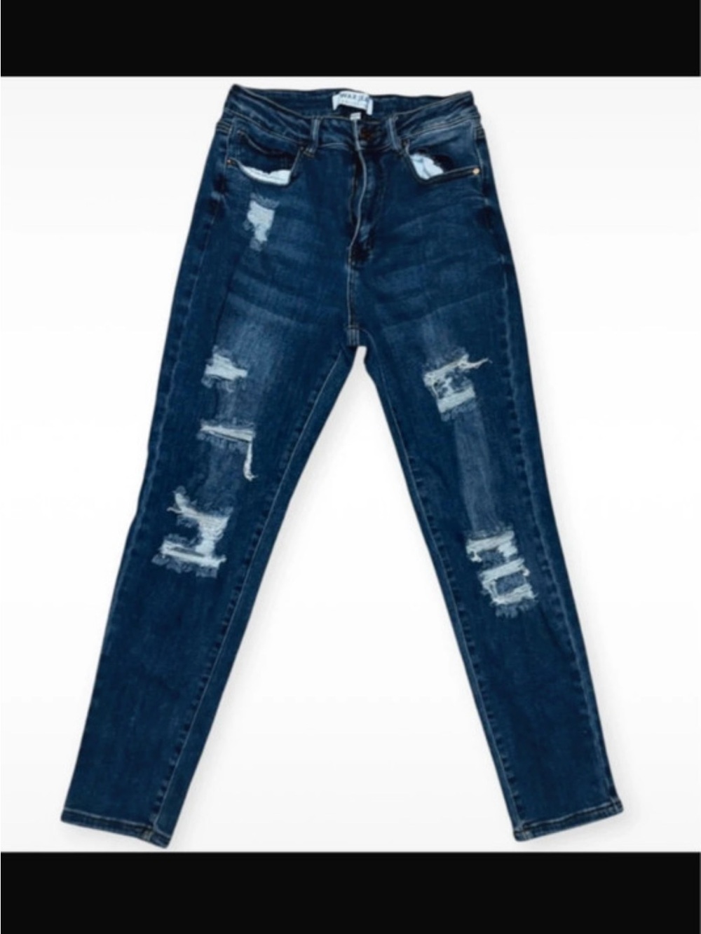 Wax Jean Dark Blue Distressed Skinny Jeans